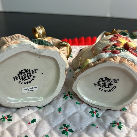 1996 Fitz and Floyd Christmas Holiday Rabbits Creamer Sugar Relish Dish - Picture 14 of 14